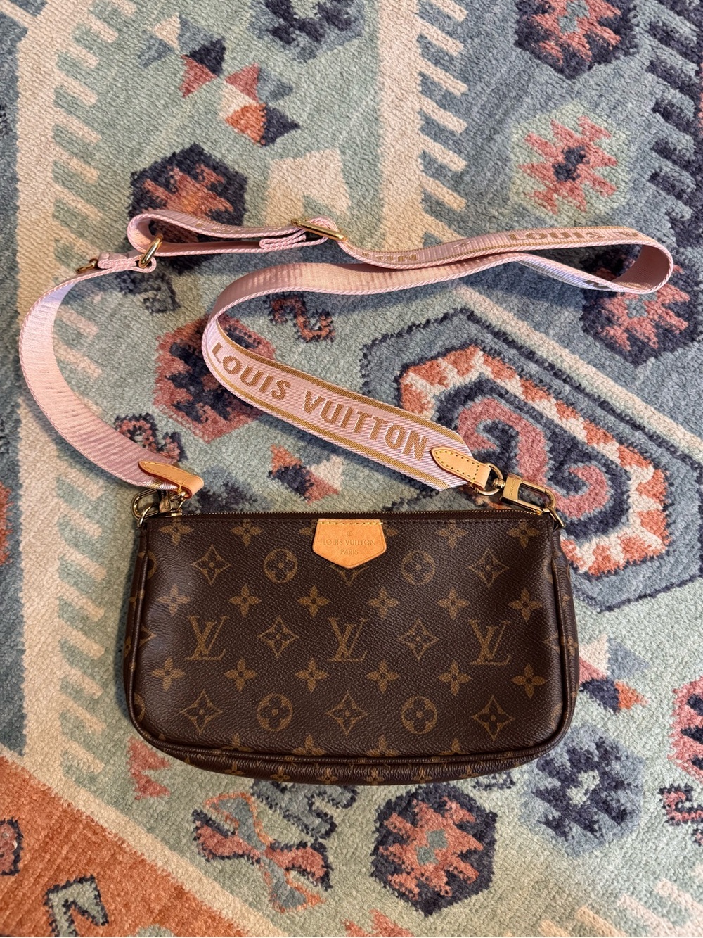Louis Vuitton Brown Monogram Crossbody with Pink Branded Strap - Picture 2 of 9